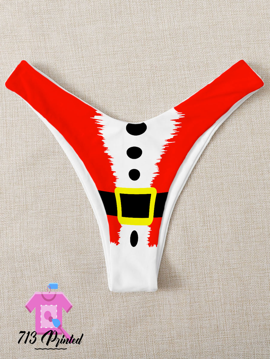 Christmas Thong Panties Reversible With Santa & Elf Custom Printed