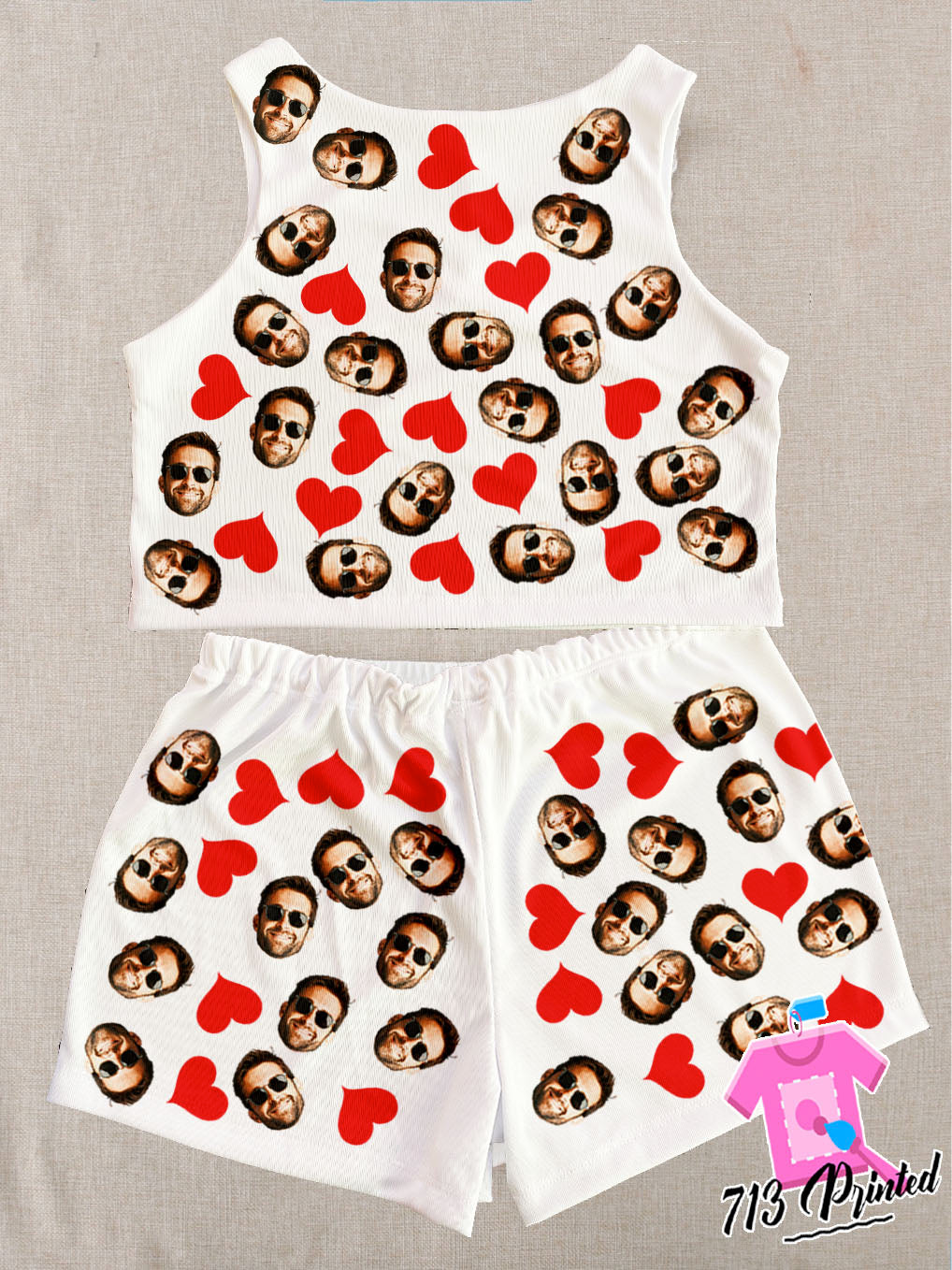 Pajama Custom Photo Text Gift Rib-knit Bow Front Cami Lounge Set Bachelorette party