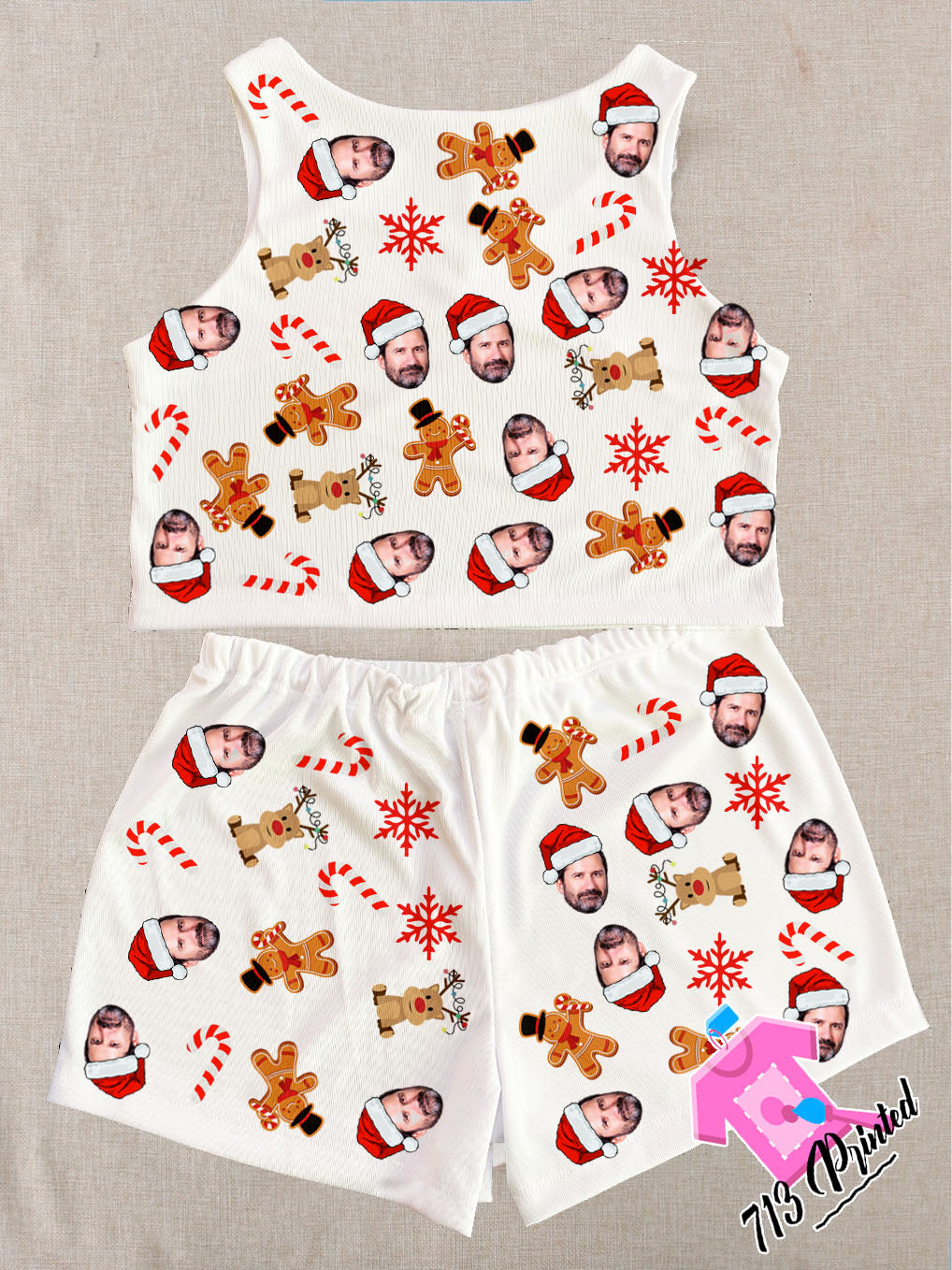 Pajama Custom Photo Christmas  Front Cami Lounge Set Christmas Party