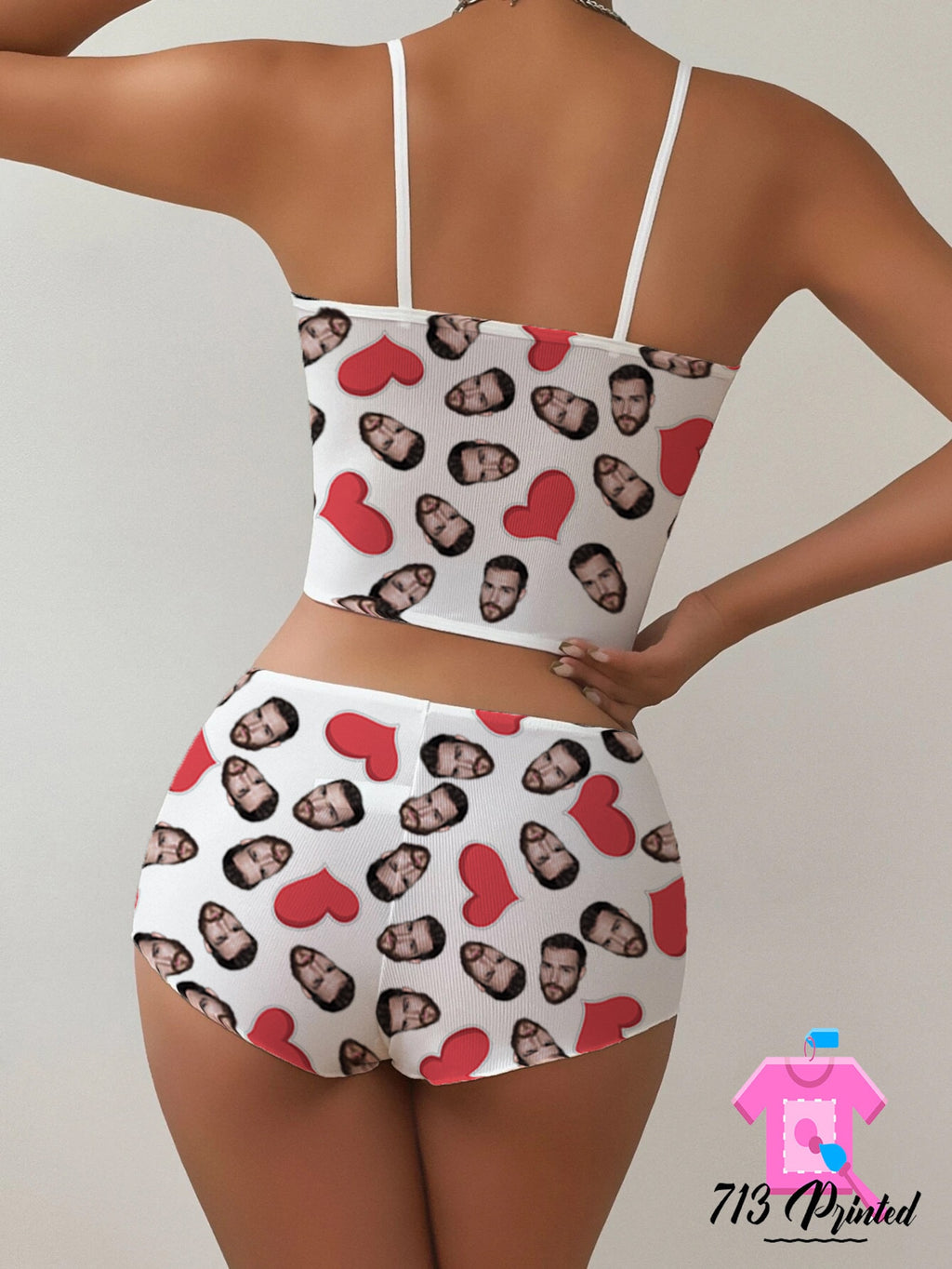 Photo Custom Appliques Notched Neckline Lingerie Set, gift, bachelorette party