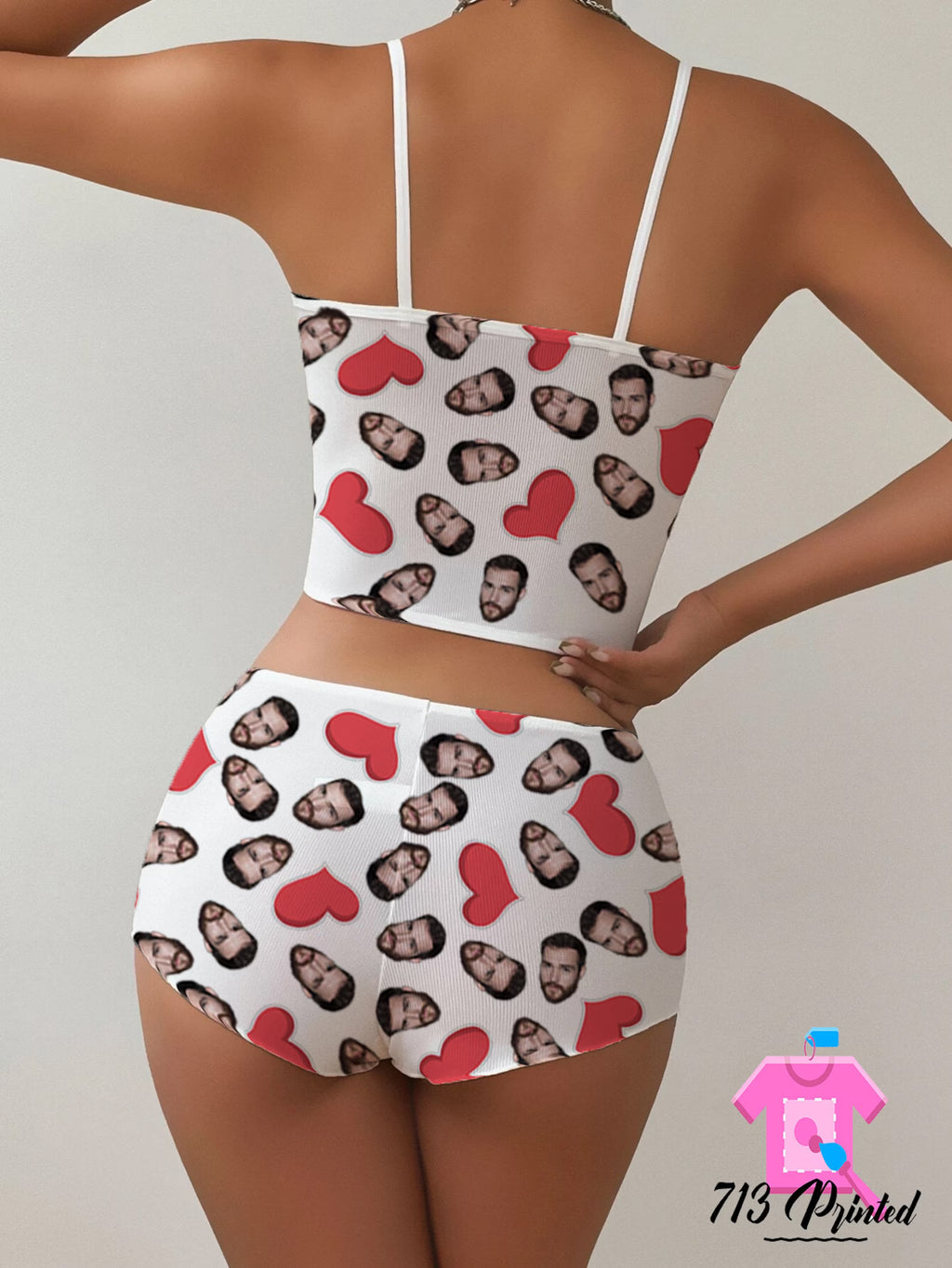 Photo Custom Appliques Notched Neckline Lingerie Set, gift, bachelorette party