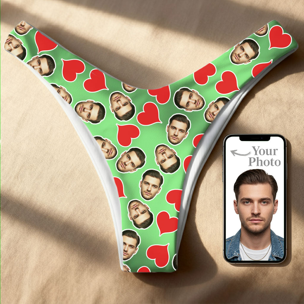 Personalized Face and Heard Bikini Thong – Seamless Double Layer – Made to Order