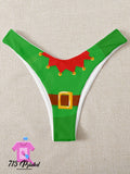 Christmas  Thong Panties Reversible  With Santa & Elf  Custom Printed Sexy Fun Funny Customized Panty Thong Lingerie