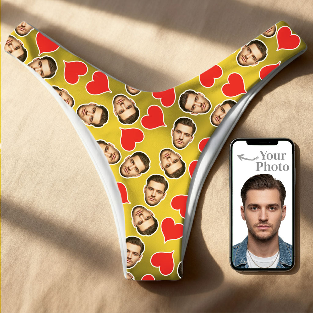 Personalized Face and Heard Bikini Thong – Seamless Double Layer – Made to Order
