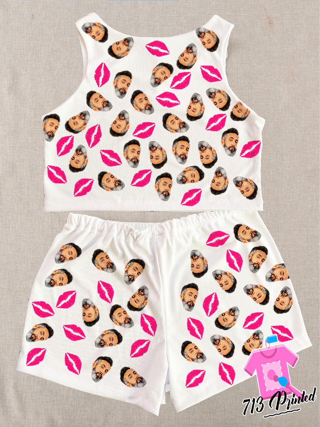 Pajama Custom Photo Text Gift Rib-knit Bow Front Cami Lounge Set Bachelorette party