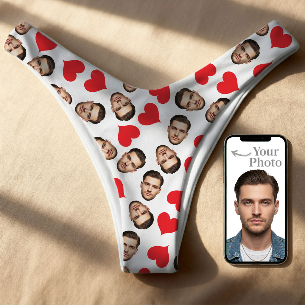 Personalized Face and Heard Bikini Thong – Seamless Double Layer – Made to Order