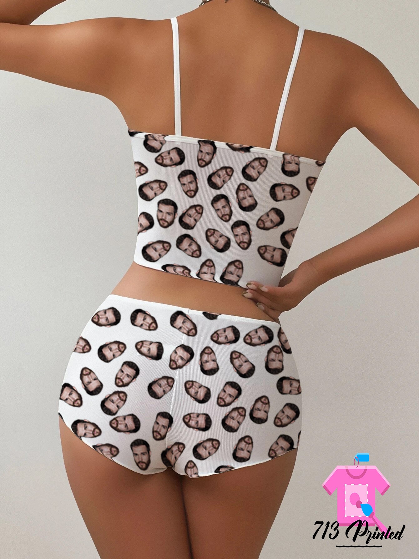 Photo Custom Appliques Notched Neckline Lingerie Set, gift, bachelorette party