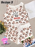 Pajama Custom Photo Mother's Day Gift Rib-knit Bow Front Cami Lounge Set