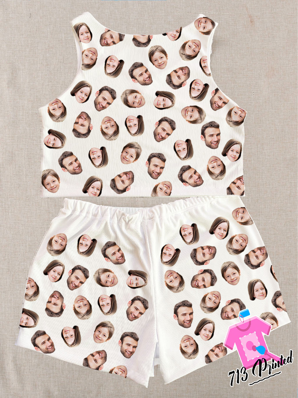 Pajama Custom Photo Mother's Day Gift Rib-knit Bow Front Cami Lounge Set